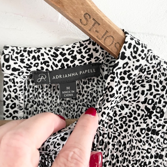 Anthro X Adrianna Papell Peplum Blouse Pleated Smocked Key hole Animal print M - Picture 3 of 14